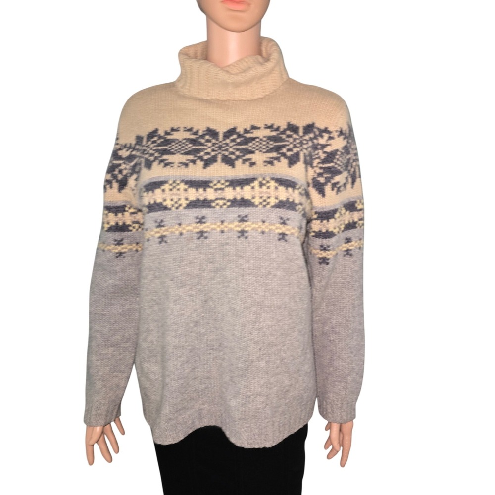 GAP Lambswool Sweater, Small, Tan Gray Nordic Snowflake Fair‎ Isle Pullover Vtg
